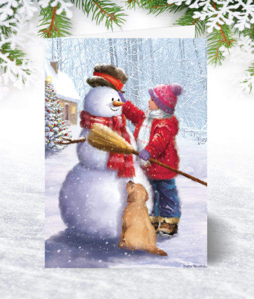 Dressing the Snowman Christmas Card