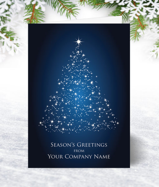 Star Topped Tree Blue Corporate Christmas Card