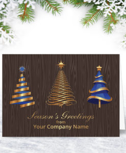 L0140 Blue and Golden Trees Xmas Card