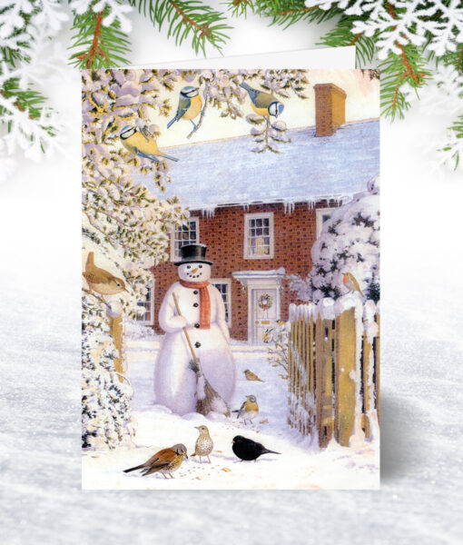 Snowman and Birds Christmas Card